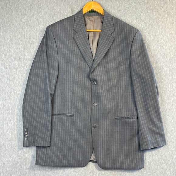 Lauren Ralph Lauren Wool Blazer Men’s Size 42R Grey Pinstripes Woolmark Canada - Picture 1 of 14